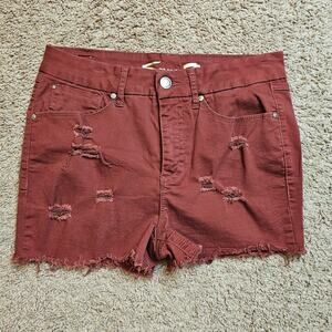 Seven7 Tummy Less High Rise Skinny Shorts Womens 12 Red Distressed Cutoff Casual